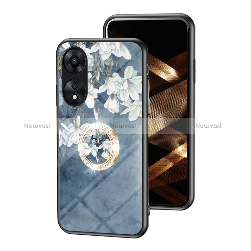 Silicone Frame Flowers Mirror Case Cover S01 for Oppo A18 Blue