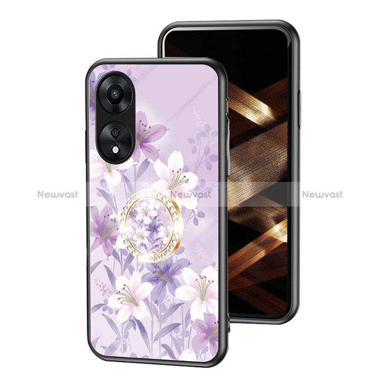 Silicone Frame Flowers Mirror Case Cover S01 for Oppo A18 Clove Purple