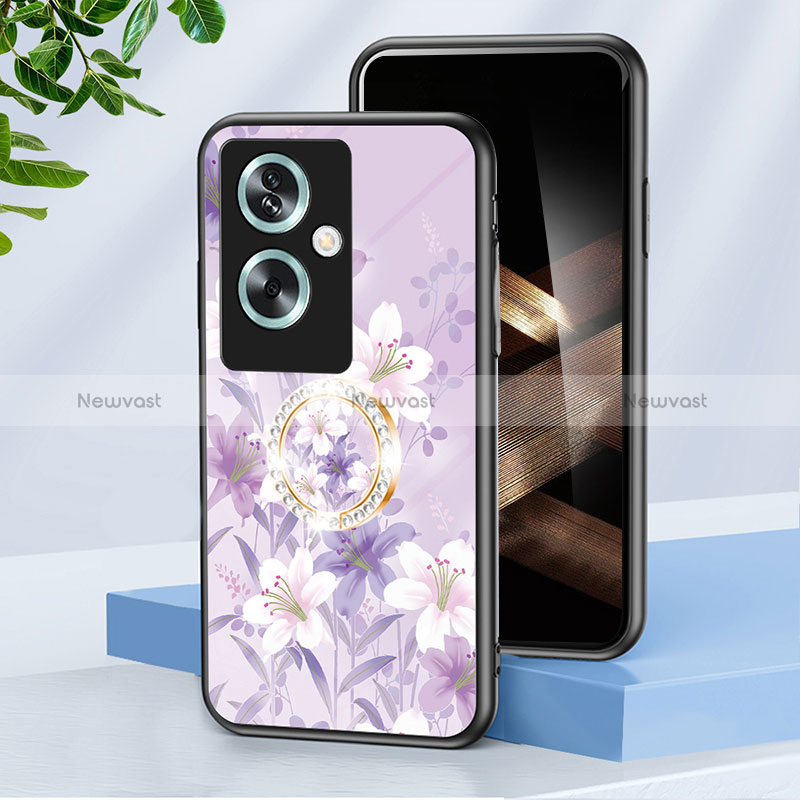 Silicone Frame Flowers Mirror Case Cover S01 for Oppo A2 5G Clove Purple