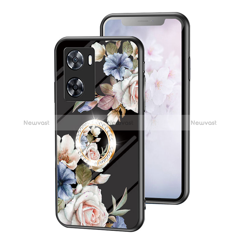 Silicone Frame Flowers Mirror Case Cover S01 for Oppo A77s Black