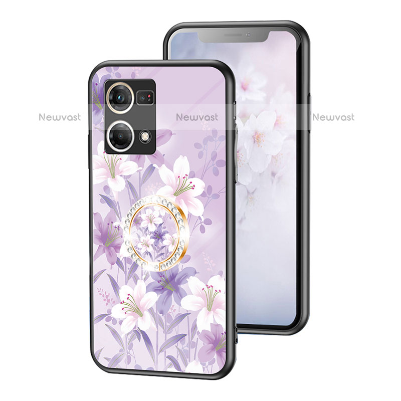 Silicone Frame Flowers Mirror Case Cover S01 for Oppo F21 Pro 4G Clove Purple