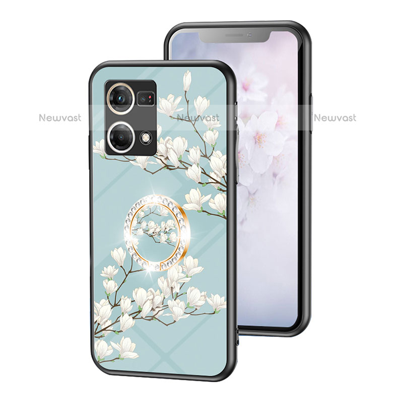 Silicone Frame Flowers Mirror Case Cover S01 for Oppo F21 Pro 4G Cyan