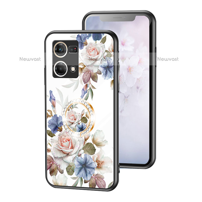 Silicone Frame Flowers Mirror Case Cover S01 for Oppo F21 Pro 4G White