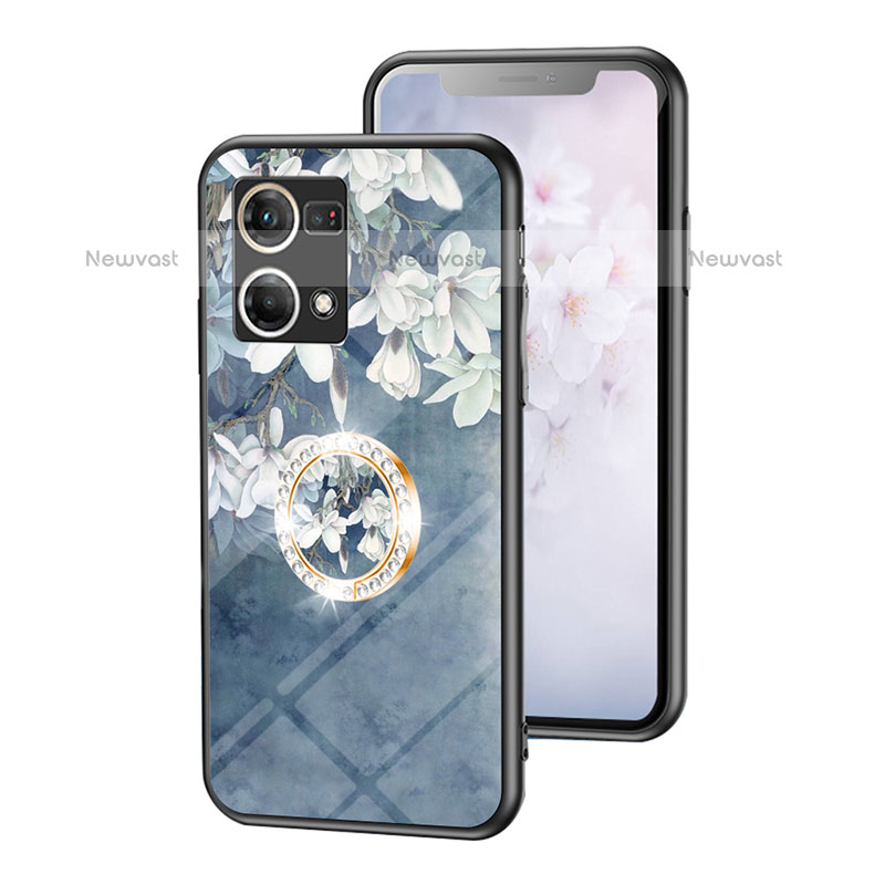 Silicone Frame Flowers Mirror Case Cover S01 for Oppo F21s Pro 4G Blue