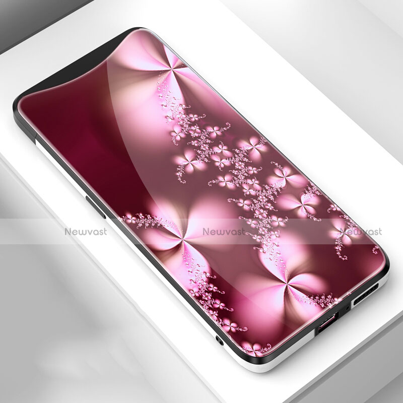 Silicone Frame Flowers Mirror Case Cover S01 for Oppo Find X Red