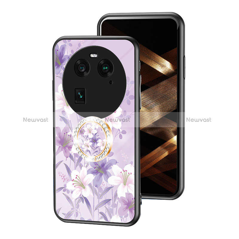 Silicone Frame Flowers Mirror Case Cover S01 for Oppo Find X6 5G Clove Purple