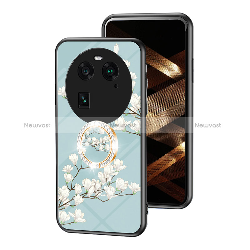 Silicone Frame Flowers Mirror Case Cover S01 for Oppo Find X6 5G Cyan