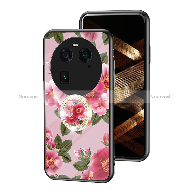 Silicone Frame Flowers Mirror Case Cover S01 for Oppo Find X6 5G Red