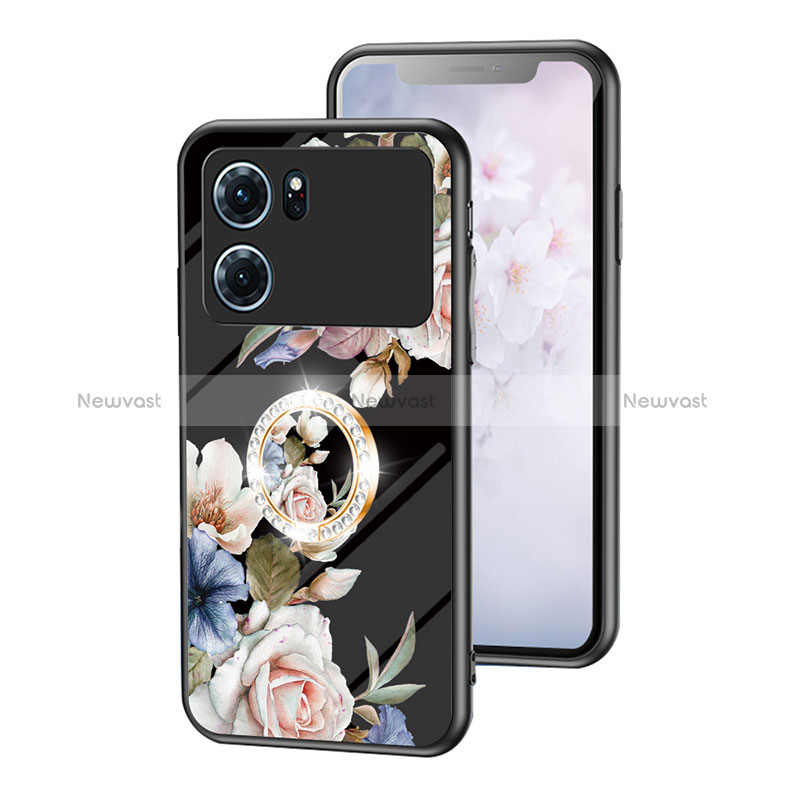 Silicone Frame Flowers Mirror Case Cover S01 for Oppo K10 5G Black