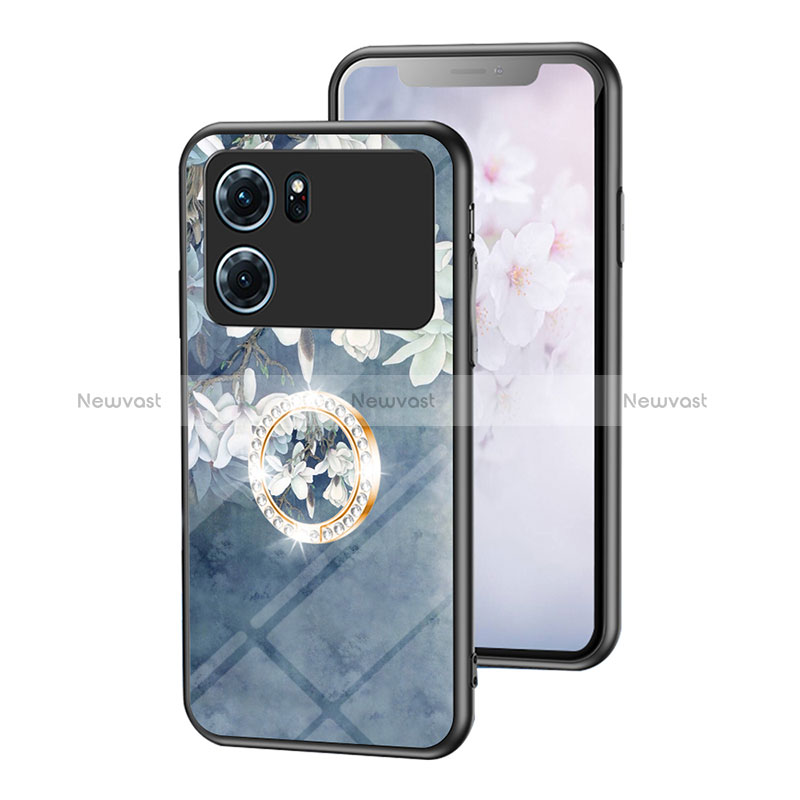 Silicone Frame Flowers Mirror Case Cover S01 for Oppo K10 5G Blue