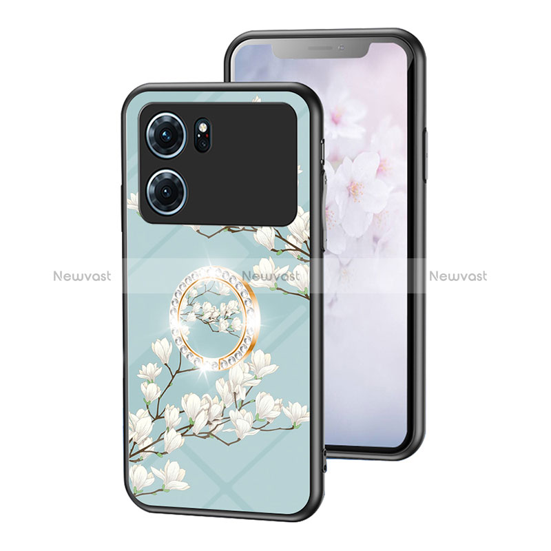 Silicone Frame Flowers Mirror Case Cover S01 for Oppo K10 5G Cyan