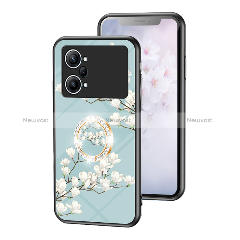 Silicone Frame Flowers Mirror Case Cover S01 for Oppo K10 Pro 5G Cyan
