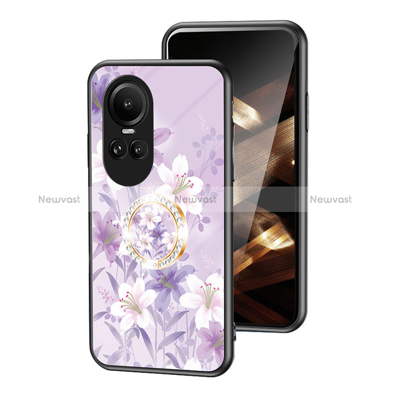 Silicone Frame Flowers Mirror Case Cover S01 for Oppo Reno10 5G Clove Purple