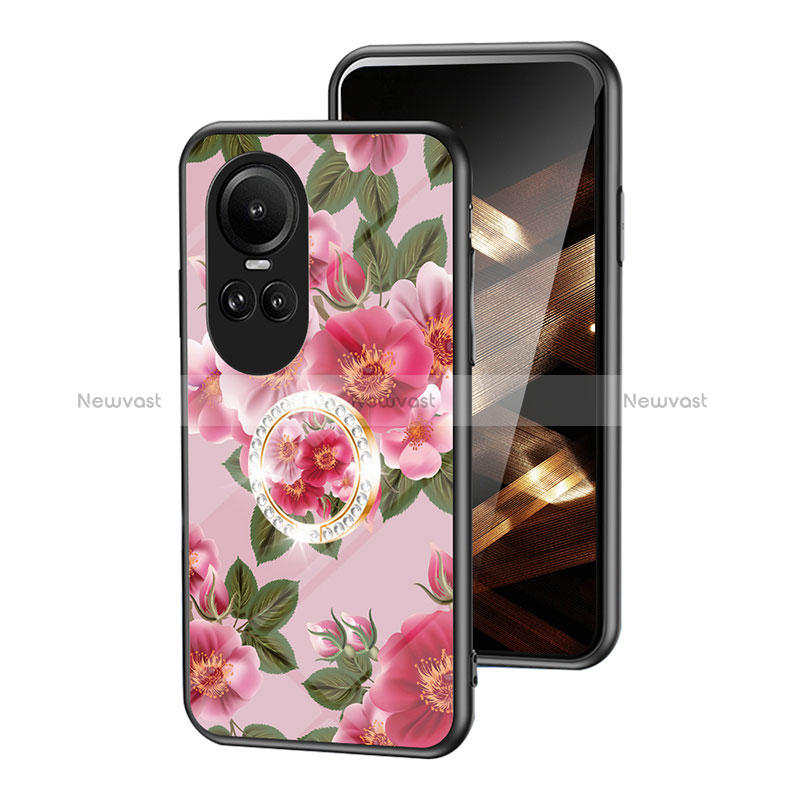 Silicone Frame Flowers Mirror Case Cover S01 for Oppo Reno10 Pro 5G Red