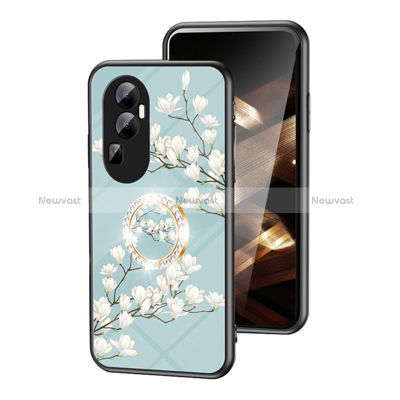 Silicone Frame Flowers Mirror Case Cover S01 for Oppo Reno10 Pro+ Plus 5G Cyan