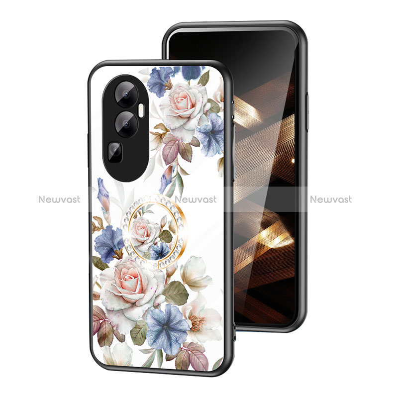 Silicone Frame Flowers Mirror Case Cover S01 for Oppo Reno10 Pro+ Plus 5G White