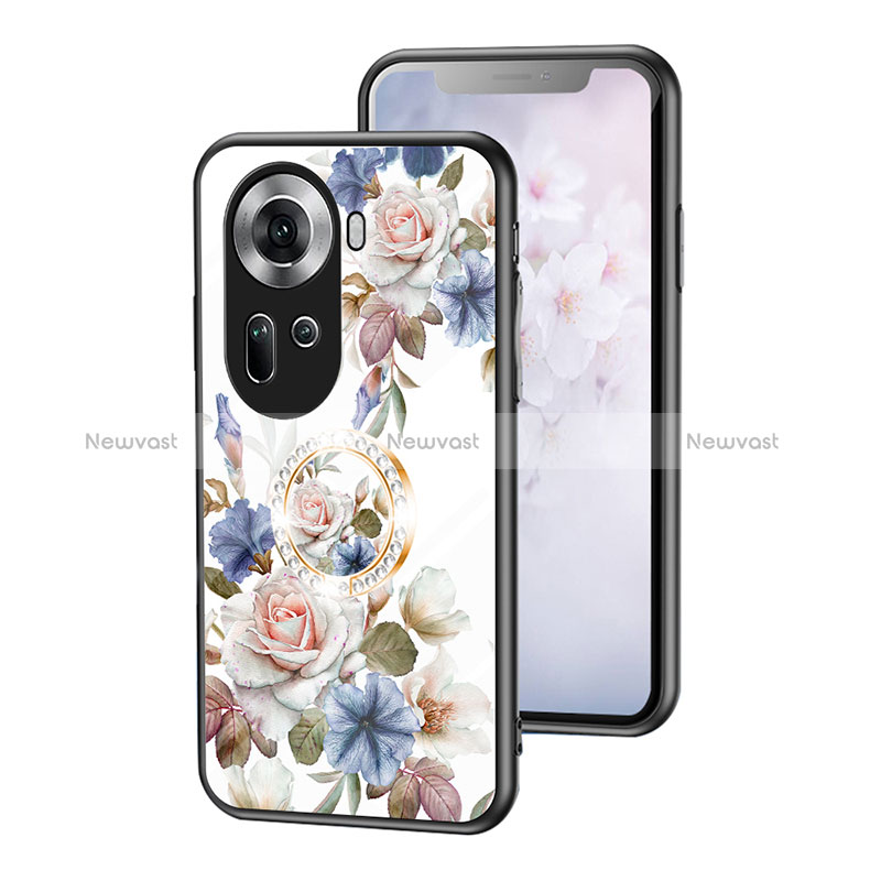 Silicone Frame Flowers Mirror Case Cover S01 for Oppo Reno11 5G White