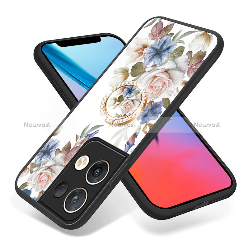 Silicone Frame Flowers Mirror Case Cover S01 for Oppo Reno8 Pro 5G