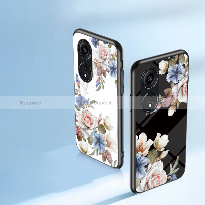 Silicone Frame Flowers Mirror Case Cover S01 for Oppo Reno8 T 4G