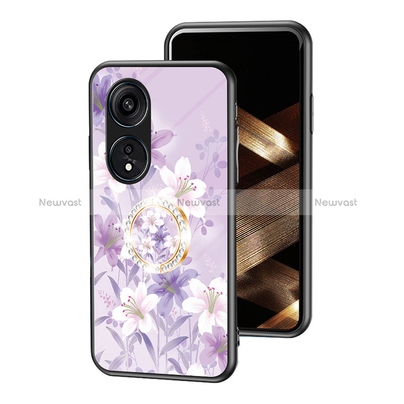 Silicone Frame Flowers Mirror Case Cover S01 for Oppo Reno8 T 4G Clove Purple