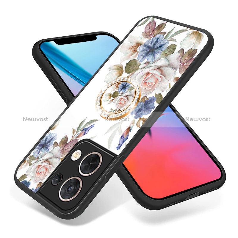 Silicone Frame Flowers Mirror Case Cover S01 for Oppo Reno9 Pro 5G