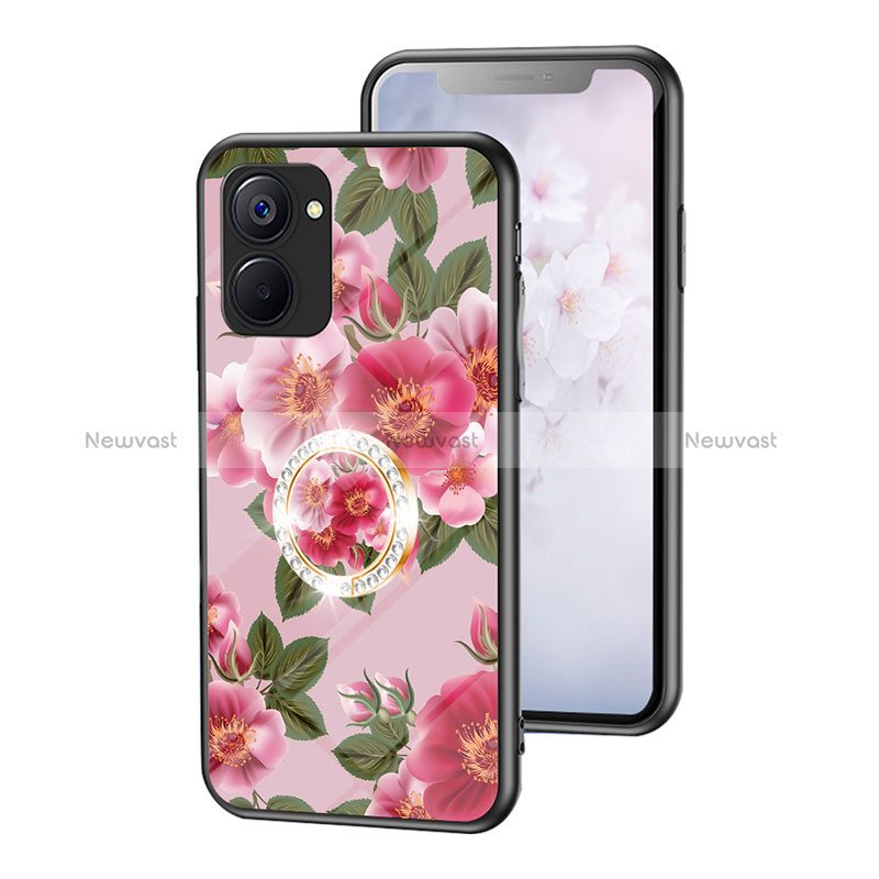 Silicone Frame Flowers Mirror Case Cover S01 for Realme 10S 5G Red