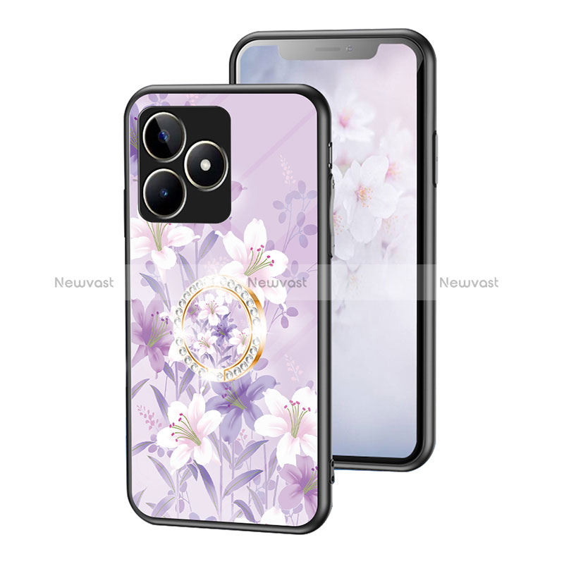 Silicone Frame Flowers Mirror Case Cover S01 for Realme C51 Clove Purple