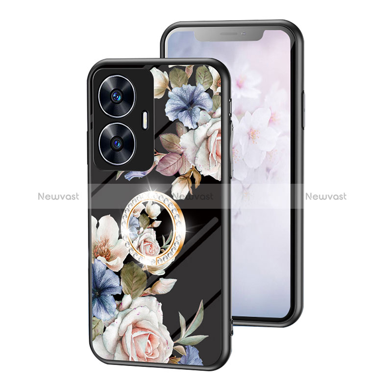 Silicone Frame Flowers Mirror Case Cover S01 for Realme C55 Black