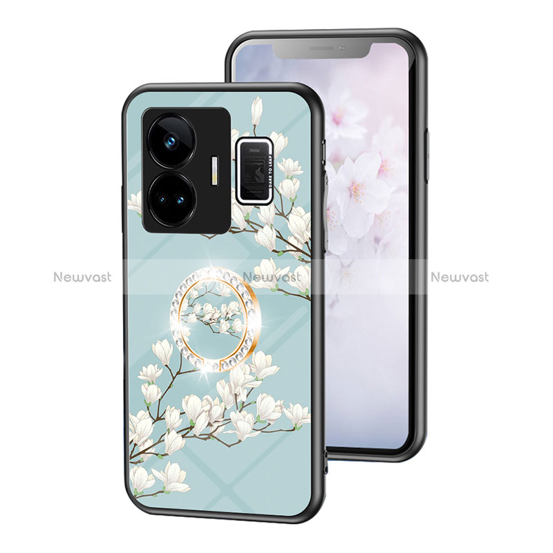 Silicone Frame Flowers Mirror Case Cover S01 for Realme GT Neo6 5G Cyan