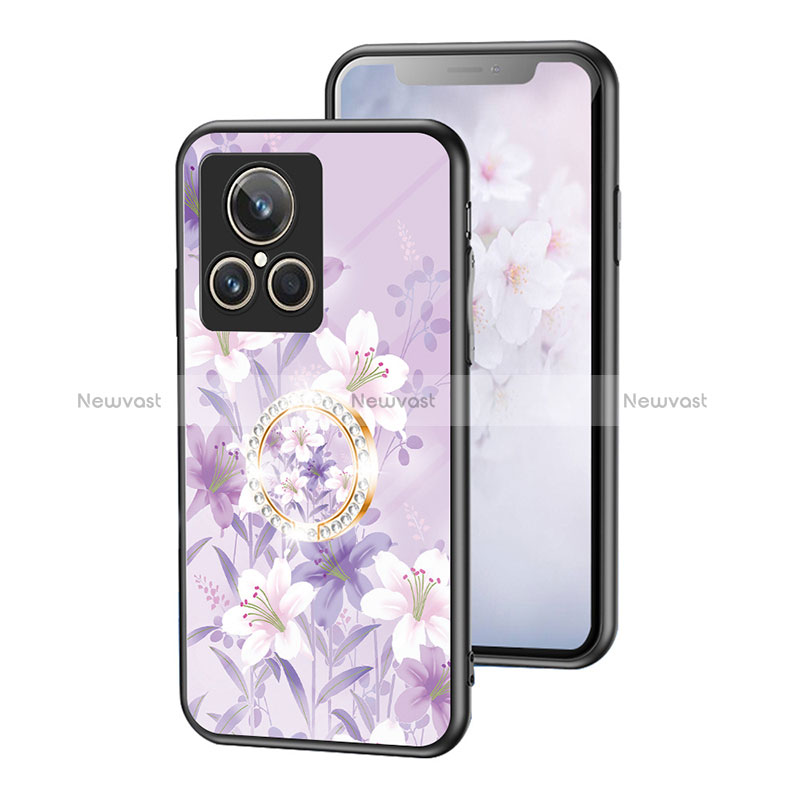 Silicone Frame Flowers Mirror Case Cover S01 for Realme GT2 Master Explorer Clove Purple