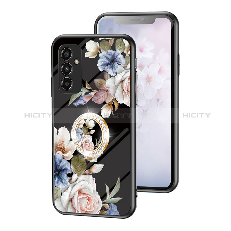 Silicone Frame Flowers Mirror Case Cover S01 for Samsung Galaxy M13 4G Black