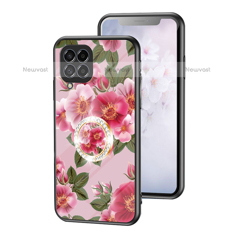 Silicone Frame Flowers Mirror Case Cover S01 for Samsung Galaxy M53 5G Red