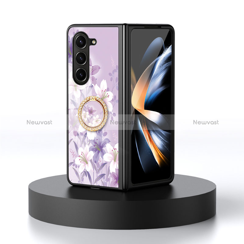 Silicone Frame Flowers Mirror Case Cover S01 for Samsung Galaxy Z Fold5 5G Clove Purple