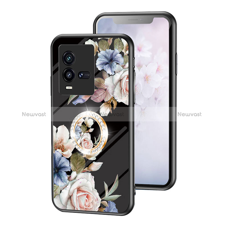 Silicone Frame Flowers Mirror Case Cover S01 for Vivo iQOO 10 5G Black