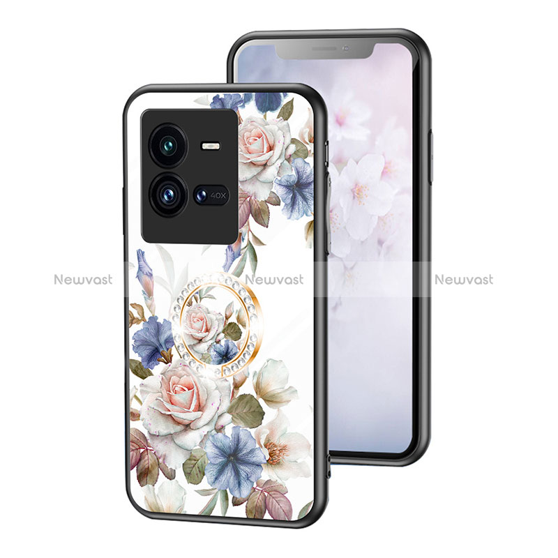 Silicone Frame Flowers Mirror Case Cover S01 for Vivo iQOO 10 Pro 5G