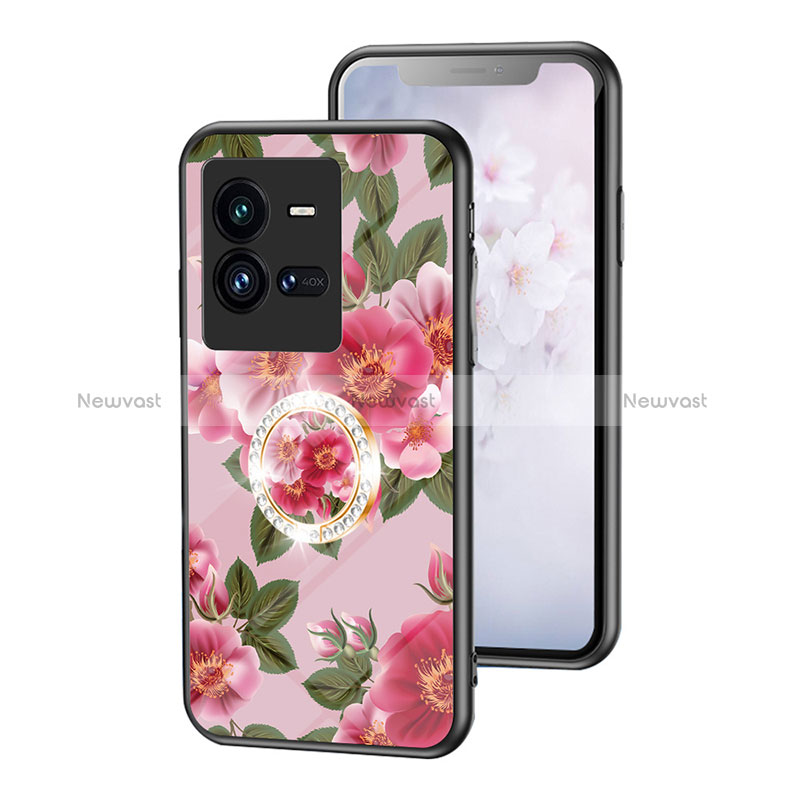 Silicone Frame Flowers Mirror Case Cover S01 for Vivo iQOO 10 Pro 5G Red