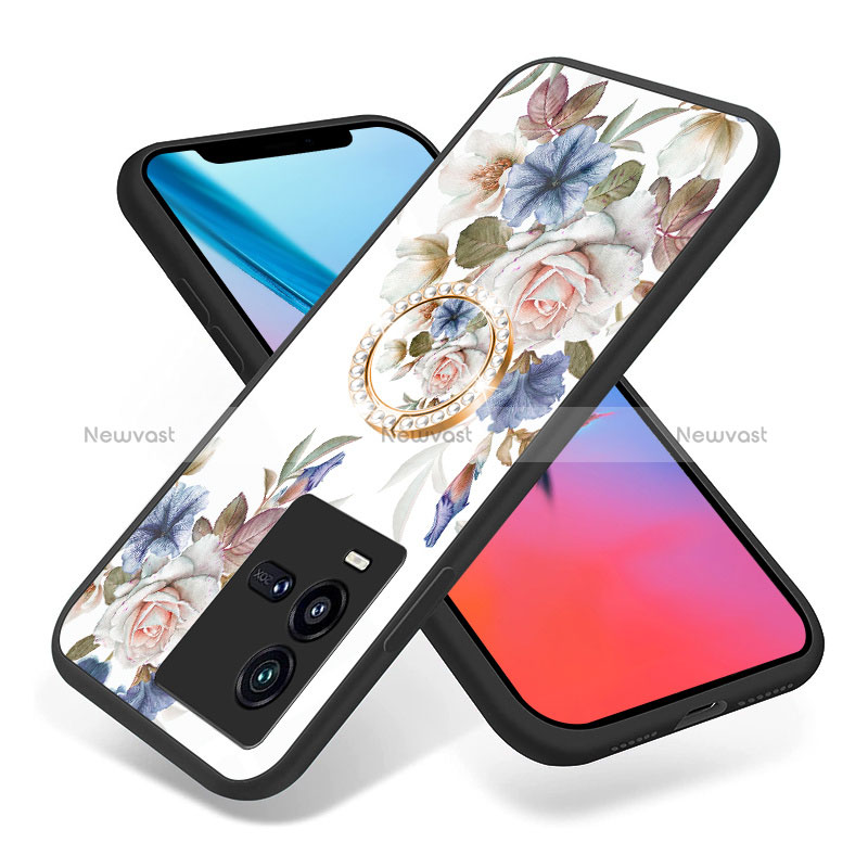 Silicone Frame Flowers Mirror Case Cover S01 for Vivo iQOO 9T 5G