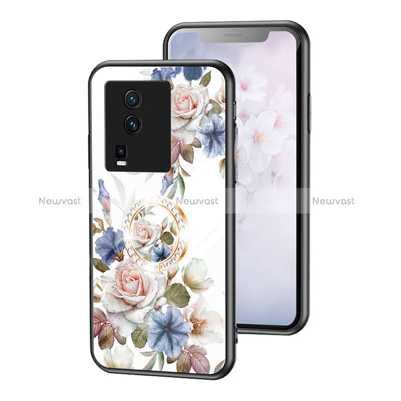 Silicone Frame Flowers Mirror Case Cover S01 for Vivo iQOO Neo7 5G White