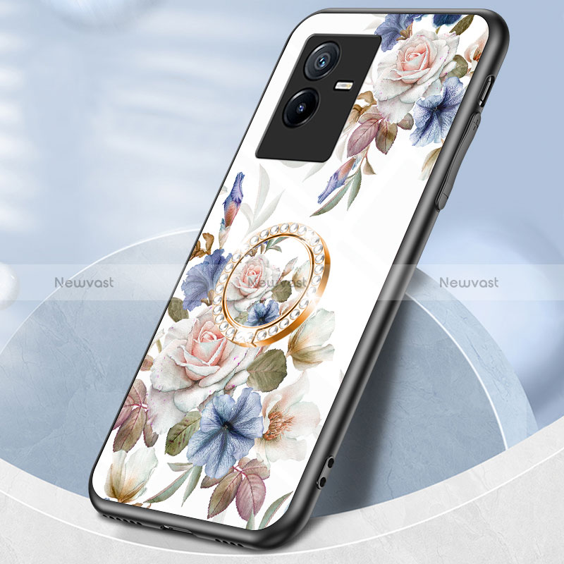 Silicone Frame Flowers Mirror Case Cover S01 for Vivo T2x 5G