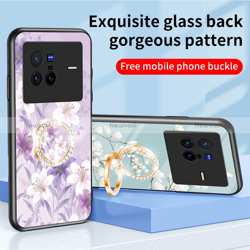 Silicone Frame Flowers Mirror Case Cover S01 for Vivo X80 5G