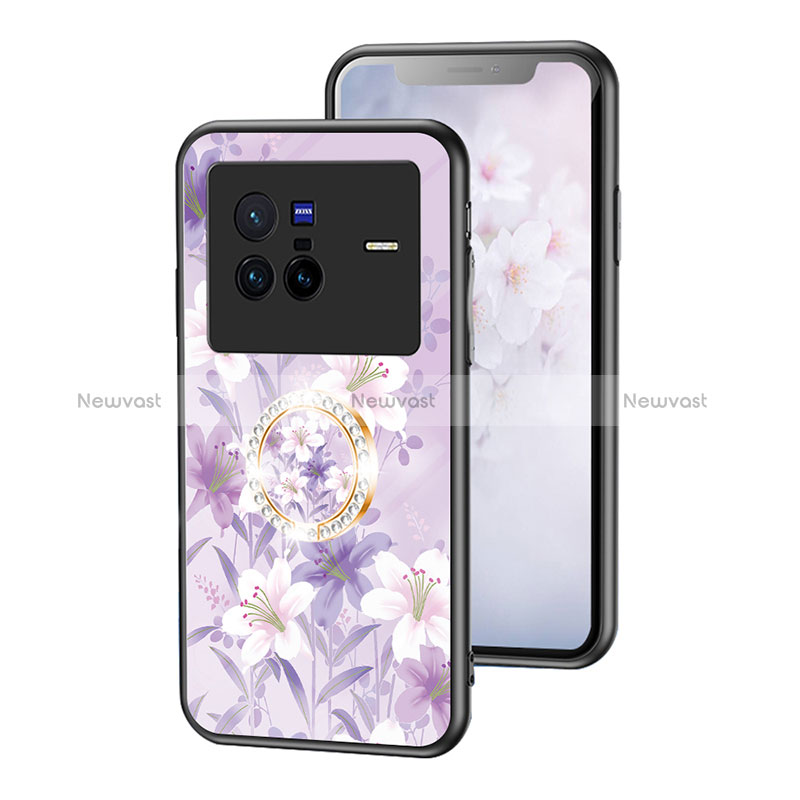 Silicone Frame Flowers Mirror Case Cover S01 for Vivo X80 5G