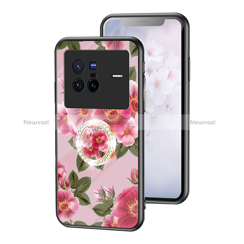 Silicone Frame Flowers Mirror Case Cover S01 for Vivo X80 5G