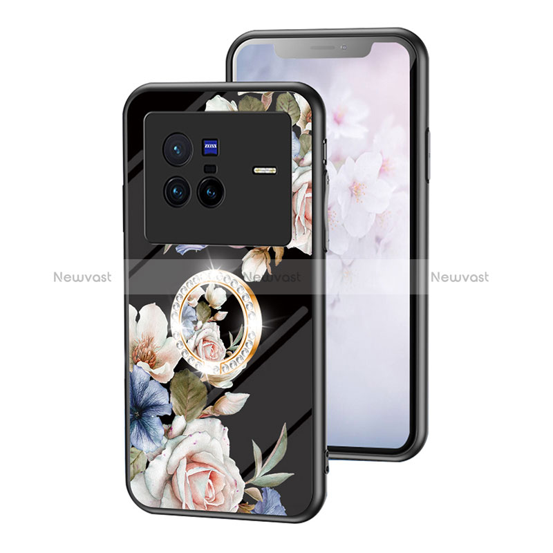 Silicone Frame Flowers Mirror Case Cover S01 for Vivo X80 5G Black