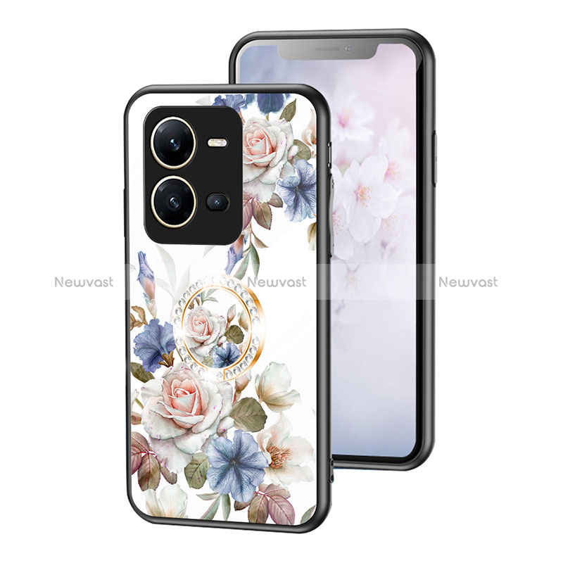 Silicone Frame Flowers Mirror Case Cover S01 for Vivo X80 Lite 5G White