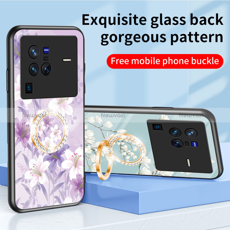 Silicone Frame Flowers Mirror Case Cover S01 for Vivo X80 Pro 5G