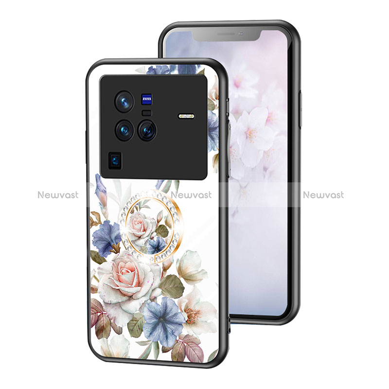 Silicone Frame Flowers Mirror Case Cover S01 for Vivo X80 Pro 5G