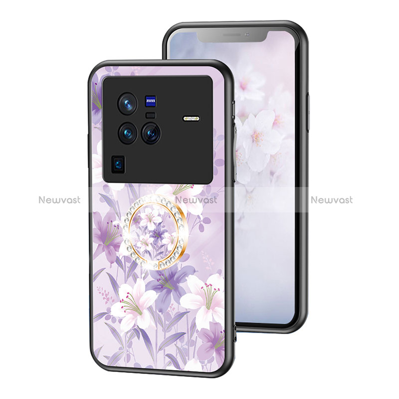 Silicone Frame Flowers Mirror Case Cover S01 for Vivo X80 Pro 5G