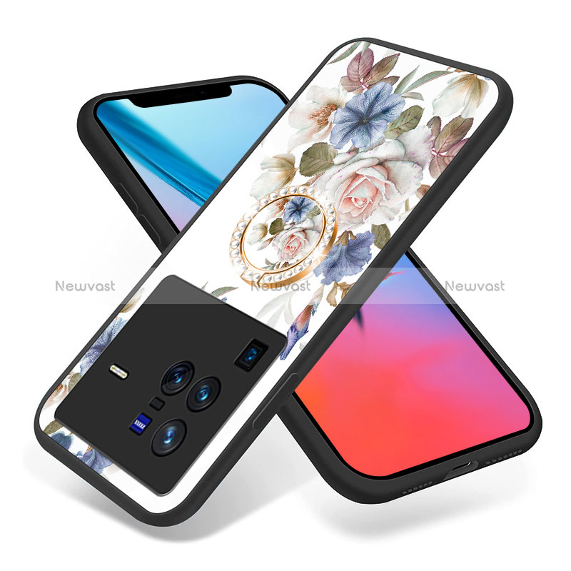 Silicone Frame Flowers Mirror Case Cover S01 for Vivo X80 Pro 5G