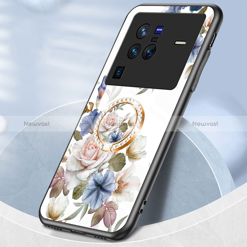 Silicone Frame Flowers Mirror Case Cover S01 for Vivo X80 Pro 5G