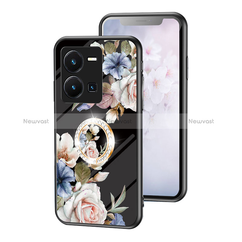 Silicone Frame Flowers Mirror Case Cover S01 for Vivo Y35 4G